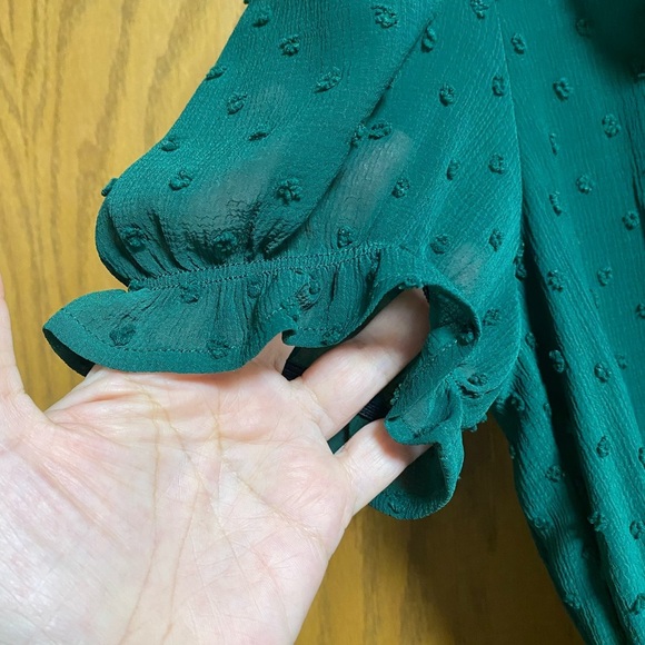 MONTEAU LA GREEN FLOUNCE LINED DRESS W/TIE WAIST  - SIZE XS - Picture 2 of 9